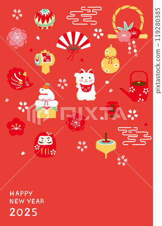 2025蛇年新年賀卡新年tenugui圖案 119280385