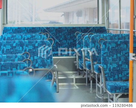 Inside an unmanned bus (rear seats) 119280486