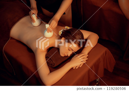 Hot herbal ball spa massage body treatment. Quiescent Hot herbal ball spa massage body treatment. Quiescent 119280506