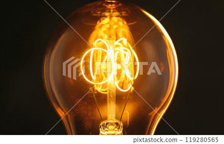 The incandescent lamp is lit on a dark background 119280565
