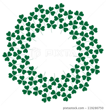 Shamrocks Circle frame border in trendy soft green with copy space. St Patrick greeting template 119280750