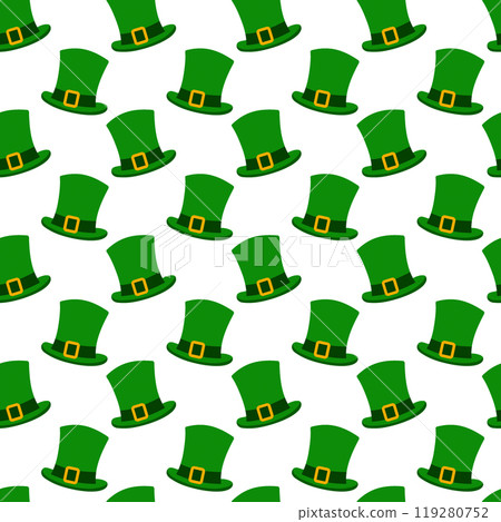 Leprechaun hats with ribbon and buckle Seamless pattern. St Patrick greeting background texture idea 119280752
