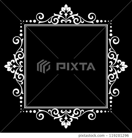 Decorative frame Elegant vector element for design in Eastern style, place for text. Floral black and white border. Lace illustration for invitations and greeting cards. Decorative frame Elegant vector element for design in Eastern style, place for text. Floral black and white border. Lace illustration for invitations and greeting cards. 119281296