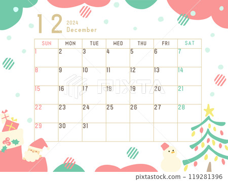 December 2024 calendar Santa pattern 119281396