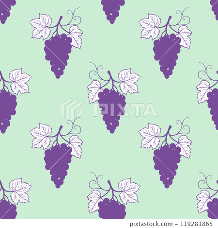 Grape seamless pattern is mint green background, purple grape berries and leaves. 119281865
