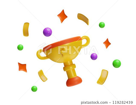 3d illustration of the achievement cup surrounded by confetti on a white background 3d illustration of the achievement cup surrounded by confetti on a white background 119282439