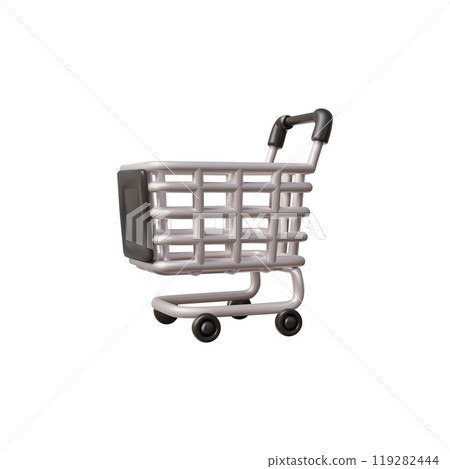 3D illustration of a shopping cart for retail marketing and promotion on a white background. 119282444