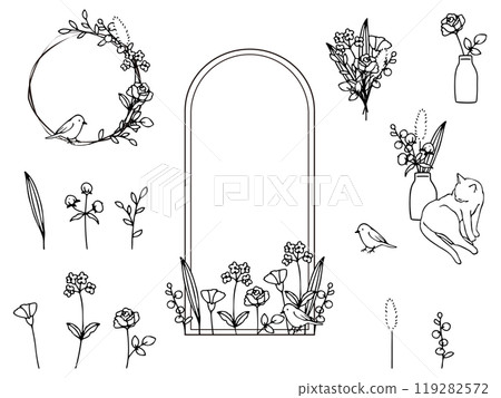 植物花卉簡單框架集插畫素材 119282572