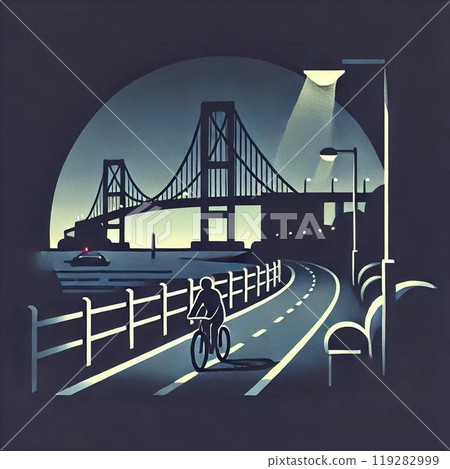 The shadow of the bridge reflected in the convex mirror 119282999