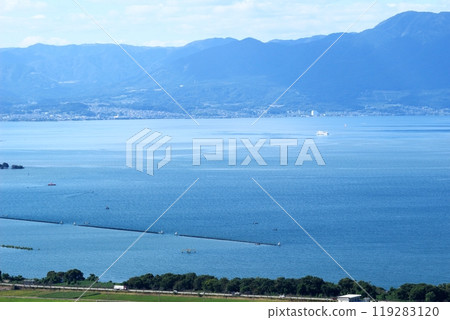 Lake Biwa and mountain scenery on the west side of the lake 119283120