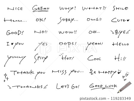 Handwritten text. Emotional message set. 119283349