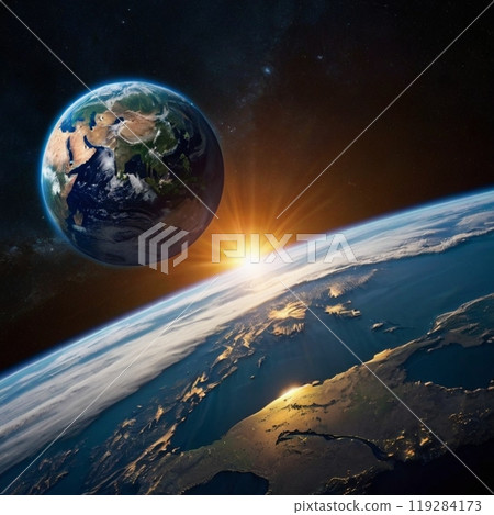 The sun seen from the earth in space 119284173