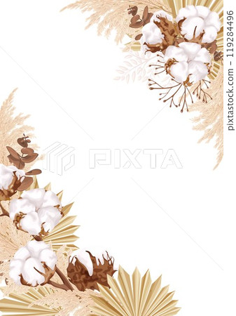 Wedding vector frame in boho style with cotton flowers, 119284496