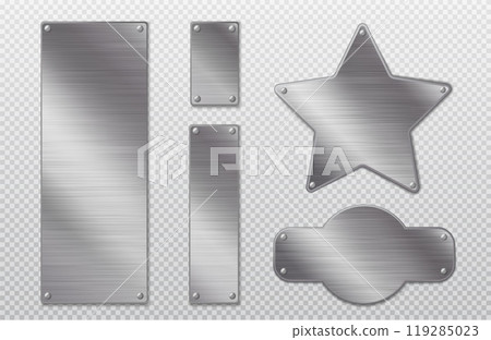 Steel metal tag plate with borders and rivets. Steel metal tag plate with borders and rivets. 119285023