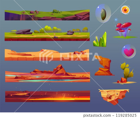 Game ui elements set with floating ground platform 119285025