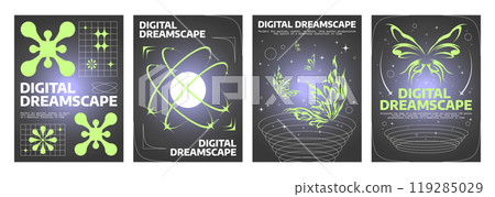 Retro futuristic flashback flyers set Retro futuristic flashback flyers set 119285029