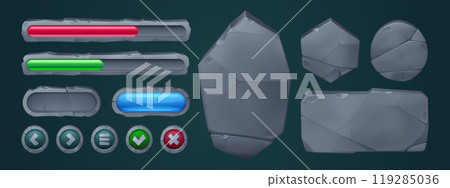 Stone rock ui game interface button cartoon vector-插圖素材 [119285036 ...