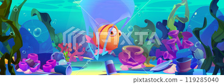 Ocean plastic pollution concept 119285040