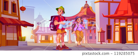 Tourists with maps in chinese city street 119285075