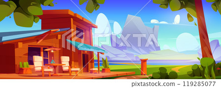 House with patio near mountain lake 119285077