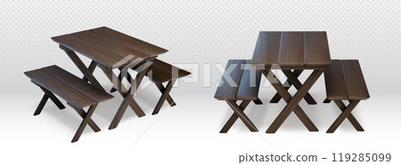 Wooden picnic table on transparent background 119285099