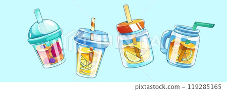 Beverage in cups made from lemon, orange and berry 119285165
