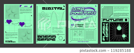Retro futuristic vibe flyer templates set 119285188