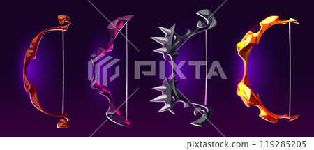 Ancient bows set isolated on black background Ancient bows set isolated on black background 119285205