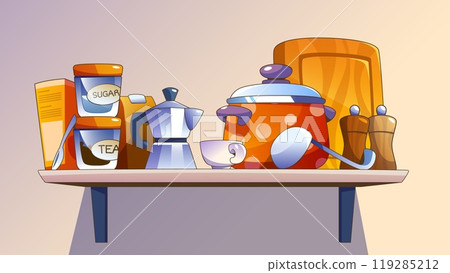 Kitchen shelf with cooking equipment 119285212