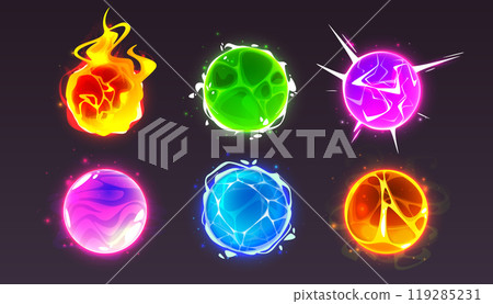 Magic orb ball game icon with fire glow effect Magic orb ball game icon with fire glow effect 119285231