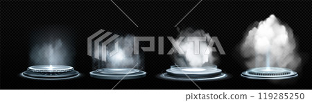 White neon game portal with smoke and glow effect. 119285250