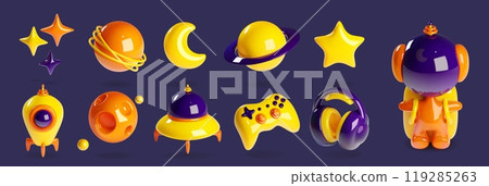 Space game 3d icon cartoon vector element set Space game 3d icon cartoon vector element set 119285263