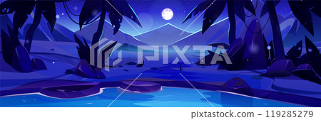 Night arabian desert oasis with lake background 119285279