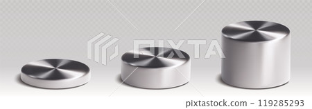 Silver 3D cylinders set on transparent background Silver 3D cylinders set on transparent background 119285293