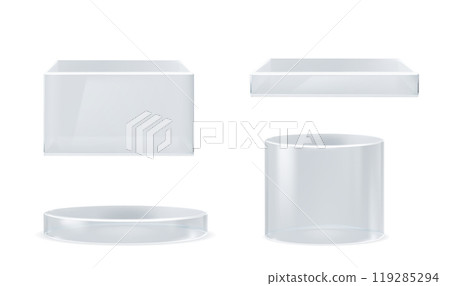 3D cylinder and cube glass platforms set 119285294