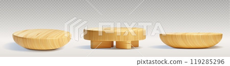 Round wooden podiums for product presentation 119285296