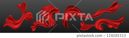 Sheet of red silk ribbon flying and curving in air 119285313