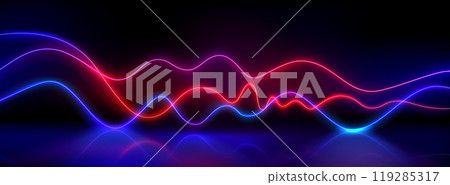 Abstract neon wave lines on black background 119285317