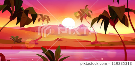 Sunset or sunrise landscape with desert river 119285318