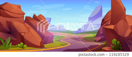 Winding mountain road perspective 119285329