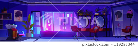 Empty beauty salon interior at night. 119285344