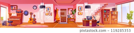 Panoramic home interior cartoon vector 119285353