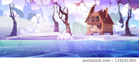 Cozy log house in winter forest 119285360