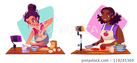 Food video blog - cartoon vector illustration 119285369