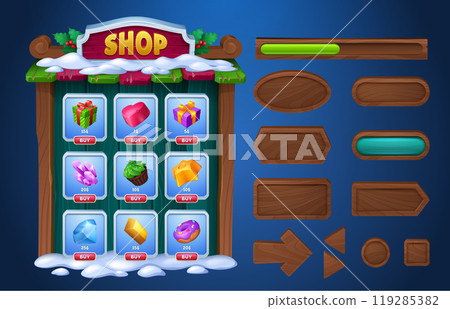 Game ui menu boards, buttons and shop design. 119285382