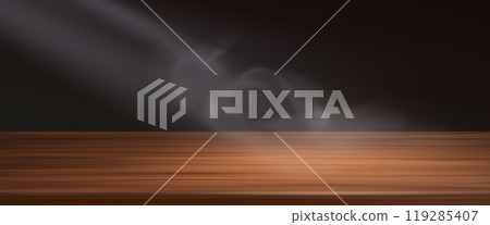 Brown wood 3d table top with steam or smoke 119285407