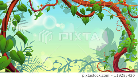 Jungle background with border from liana vine Jungle background with border from liana vine 119285420