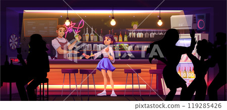 Bartender making cocktail for young woman 119285426