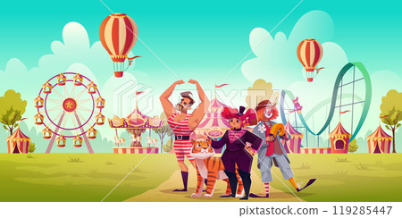 Retro circus actors in theme park Retro circus actors in theme park 119285447