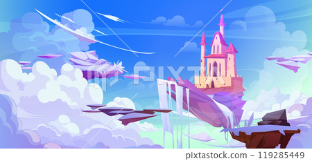 Fairytale castle on island of ground float in sky 119285449